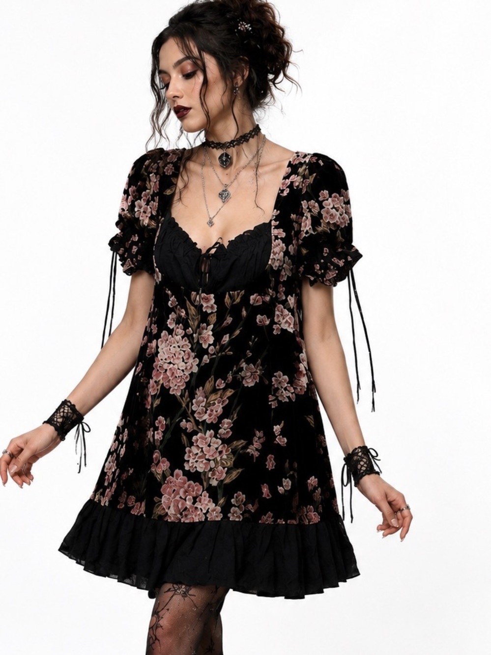 Dolls Kills -Widow-Velvet burn out, Whimsigoth MiniDress Cherry Blossom-NWT